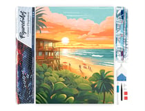 Diamond Painting Broderie Diamant Figured’Art 40x50cm toile entière roulée avec diamants carrés - Club de plage au coucher du soleil