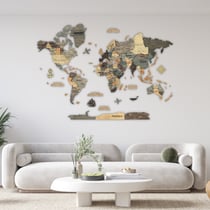 Carte du Monde en Bois 3D CREATIFWOOD Graphite, XL (200 x 140 cm)- Décoration Murale