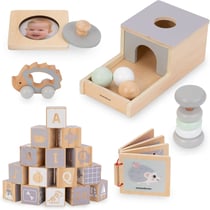 Jeux Éveil Sensoriel Montessori en Bois, Boîte éducative Enfant, 6 Jouets Éducatifs