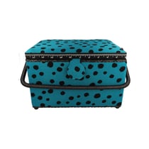 Boîte à couture 21x28,5x19,5cm pois noirs fonds turquoise