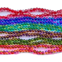 6 Fils de 130 perles de verre transparent deux couleurs 6 mm Coloris assorties