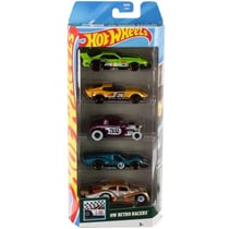 Pack de 5 véhicules hot wheels : retro racers - mattel - jbj86 - set voitures miniatures