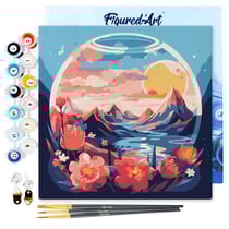 Mini Peinture par Numéros Figured'Art 20x20cm avec cadre Montagnes et boule de verre - Petit Format