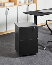 Armoire de Rangement Noire à 2 Tiroirs Caisson de Bureau Bois d'Ingénierie Panneaux de Particules de Bois et Métal Finition Mélaminée