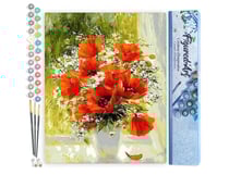 Peinture par Numéro Figured'Art - Fleurs Rouges et Marguerites - Kit de Loisir Créatif DIY Numéro d'Art Complet - 40x50cm sans châssis en bois