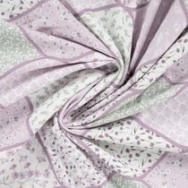 Tissu Popeline de Coton Camille patchwork végétal sur fond Lilas