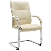 Chaise fauteuil siège de bureau informatique étude cantilever similicuir crème 02_0023990