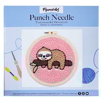 Figured'Art Punch Needle Kit Complet pour Adultes et Enfants - Paresseux sur une Branche - Parfait pour Débutant. Set prêt à broder taille 20x20cm avec cadre circulaire