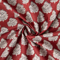 Tissu Voile de Coton indien Block print Fleuris écru sur fond Terracotta