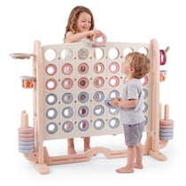 Centre de Jeux 4 en 1 en PEHD Puissance 4 Basket Anneaux et Golf Dim 109x41cm Beige-Gris