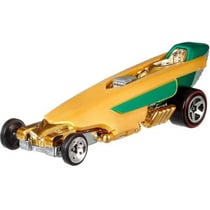 Hot wheels : voiture hawkman 1:64 - vehicule miniature or et vert - collection batman - mattel frb36