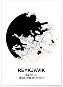 Affiche Carte Reykjavik | A3 : 29,7x42cm