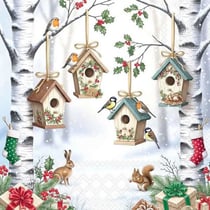 4 serviettes en papier découpage collage 33 cm OISEAU NICHOIR DE NOEL N 604