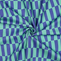 Tissu Popeline de Coton Bio Jennifer Bouron carreaux Bleu sur fond Vert