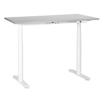 Bureau Électrique Réglable Plateau Gris et Structure Acier Blanc 120 x 72 cm Hauteur Ajustable Assis-Debout Pieds Ronds Design Moderne