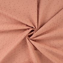 Tissu Coton brodé ajouré Fleuris sur fond Rose nude