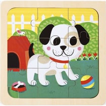 Puzzle en bois chien titus 9 pieces - puzzle avec cadre et support imprime