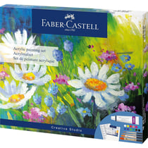 Peinture acrylique - Coffret 12 couleurs + toile 20x25cm + palette + pinceaux - Faber-Castell