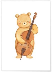 Affiche Enfant Ours Violoncelle | A3 : 29,7x42cm