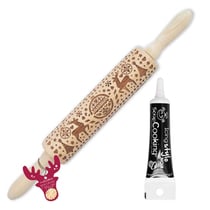 Rouleau à pâtisserie empreintes Noël 39 cm + Stylo de glaçage noir