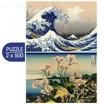 Puzzle 500 pièces - 2 Puzzles - L'Art d'Hokusai : La Grande Vague de Kanagawa - Shinagawa sur Le Tokaido - Grafika
