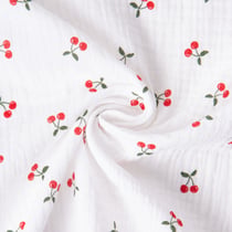 Tissu Double gaze de Coton Ruby petites cerises sur fond Blanc