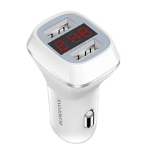 Borofone Chargeur Voiture avec 2 ports USB-A et Écran LCD Charge Rapide Blanc