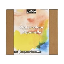 Peinture aquarelle - Coffret 24 demi godets + 1 pinceau + 1 feutre + 1 carnet - Pébéo