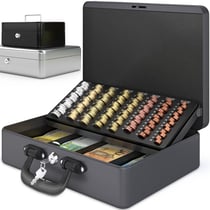 Caisse à Monnaie Professionnelle XL 36x27x11cm- Coffret Monnaie Acier- Monnayeur, 2 clés Compartiments monnaie-Poignée Robuste- ACROPAQ