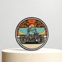 Patch thermocollant biker – Ecusson squelette en moto au coucher du soleil