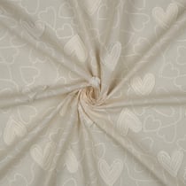 Tissu Coton brodé Coeurs sur fond Ecru