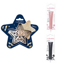 Kit pour biscuit en relief Étoile + 2 Stylos au chocolat rose pastel et noir