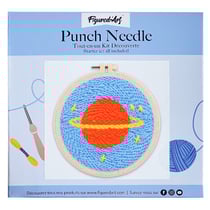 Figured'Art Punch Needle Kit Complet pour Adultes et Enfants - Planète Saturne - Parfait pour Débutant. Set prêt à broder taille 20x20cm avec cadre circulaire