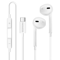 Mayaxess Écouteurs Filaires pour Google Pixel 10 Pro XL USB-C avec Micro intégré Blanc