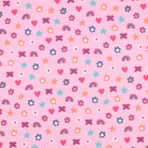 Tissu popeline de Coton  Rainbow sur fond Rose clair - Au mètre