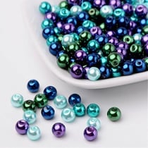Perles ronde en verre nacré en mélange coloris assortis 6 mm Lot H