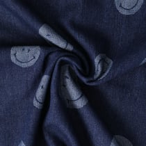 Tissu Jean jacquard Andréa smiley Bleu sur fond Bleu marine