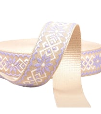 Bobine 14,5m sangle fleurs ethnique 38mm parme/beige