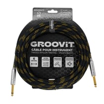 CABLE JACK 6.35 D/D - 6M - NYLON TRESSÉ NOIR & OR - GROOVIT®