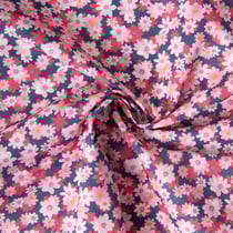 Tissu Popeline de Coton légère imprimé Carmen floral rétro sur fond Bleu marine
