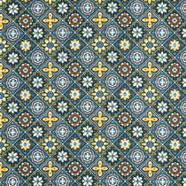 Tissu Toile Cretonne  Marrakech sur fond Bleu canard - Au mètre