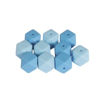 Perles en silicone Hexagone, 14mm ø, tons bleu clair, 10 pces
