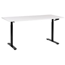 Bureau Réglable Manuellement Plateau Blanc et Structure Acier Noir 160 x 72 cm Hauteur Ajustable Assis Debout Pieds Ronds Design Moderne