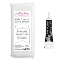 Pâte à sucre de couverture blanche 500 g + Stylo de glaçage noir