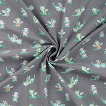 Tissu Jersey Coton imprimé Petits dragons sur fond Gris anthracite