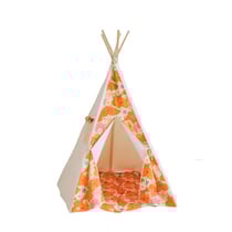 Tente Tipi avec tapis Picnic aux fleurs - Beige, Orange, Vert