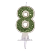 Bougie - chiffre "8"av.paillet et fixation, vert, 10cm, 1 Set