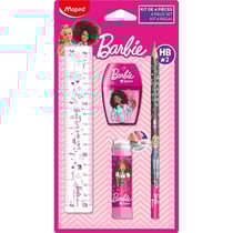 Set papeterie - Barbie - Règle 15cm + taille-crayons + gomme + crayon papier