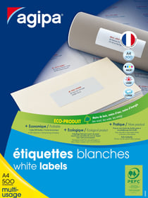Etiquettes blanches 500 feuilles A4 7x3,5cm 12 000 pièces