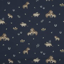 Tissu Popeline de Coton beige Poneya sur fond Bleu marine - Au mètre